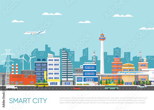 Smart City Infrastructure, Transportation, Connected, Energy and Power Concept