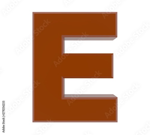 3d brown letter E collection on white background