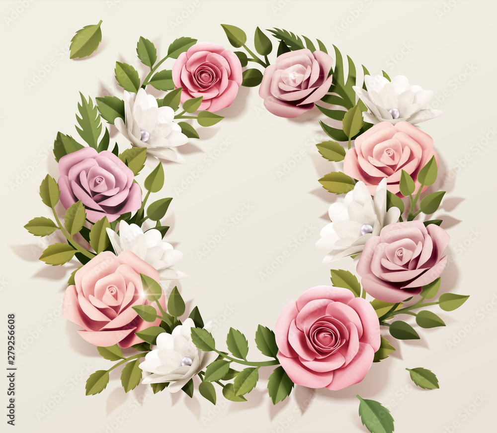 Pink paper rose wreath Pink paper rose wreath