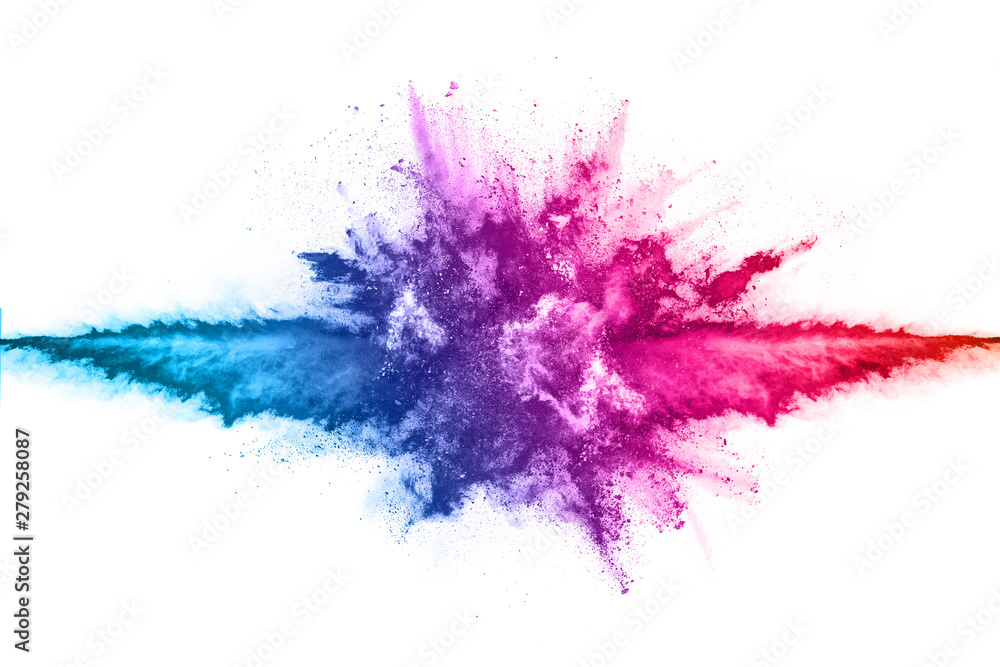 abstract powder splatted background. Colorful powder explosion on white background. Colored cloud. Colorful dust explode. Paint Holi. - obrazy, fototapety, plakaty 