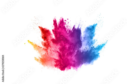 abstract powder splatted background. Colorful powder explosion on white background. Colored cloud. Colorful dust explode. Paint Holi. © kitsana
