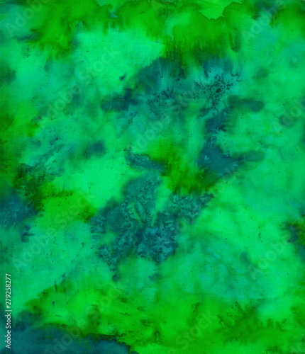 Abstract hand painted  green silk background with spots and waves © Victoria