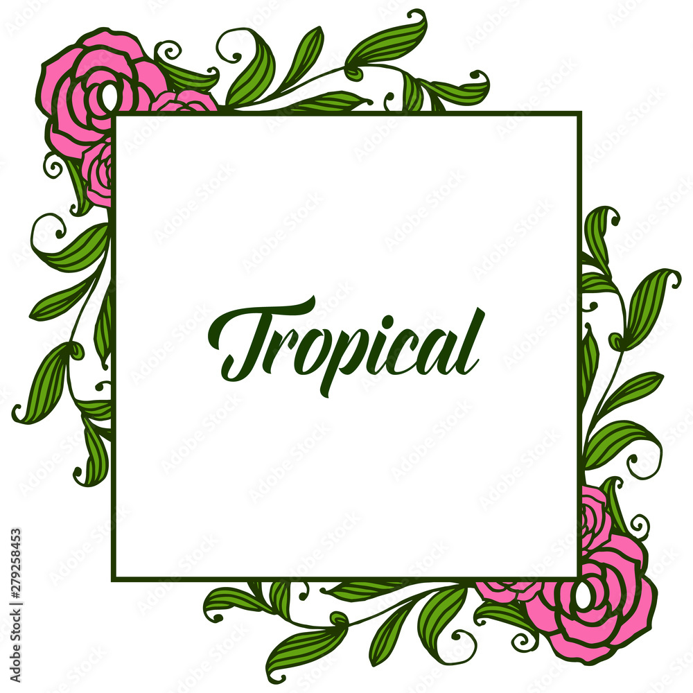 Bright green leaf flower frame, card template tropical. Vector