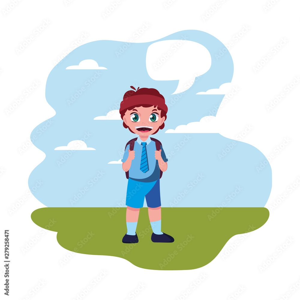 Fototapeta premium school boy with bag talk bubble