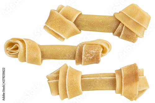 set of rawhide bone for dog chew isolated on white background