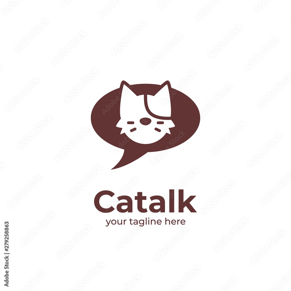Simple cat talk community club or chat logo, cat head inside bubble speak icon logo illustration cartoon style Simple cat talk community club or chat logo, cat head inside bubble speak icon logo illustration cartoon style