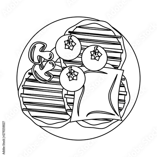 Tasty barbecue grilled food cartoon in black and white