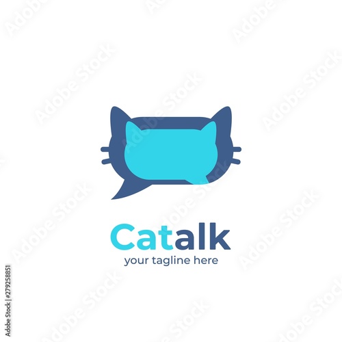 cat talk forum discussion logo, cat shape chatting logo, cat speak in bubble speak shape icon logo illustration