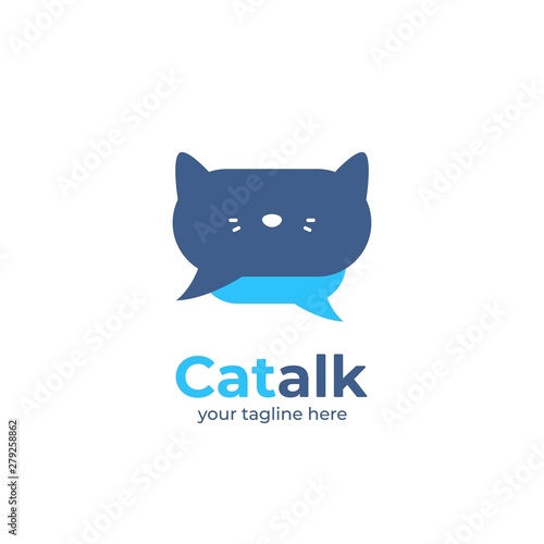 Cat talk discussion logo, cat lover community forum chat logo icon in bubble speak shape