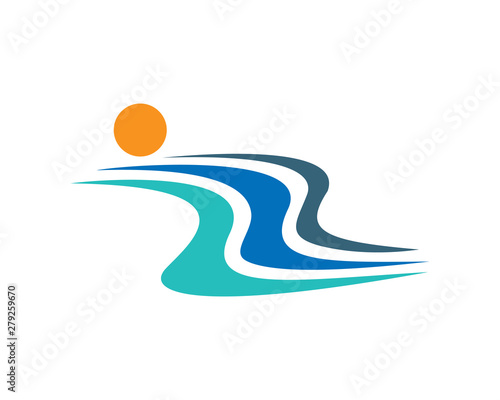 Ocean water wave and sun logo