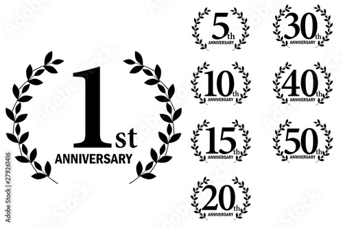 月桂樹をモチーフにしたアニバーサリーのロゴのセット＿1周年～50周年・月桂冠　 Anniversary