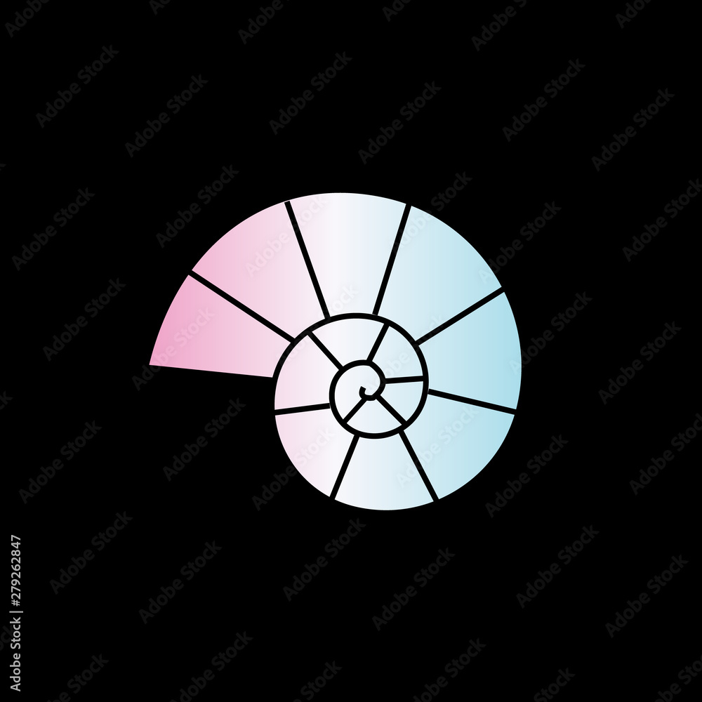 Vector flat holographic ammonite spiral logo icon isolated on black background Vector flat holographic ammonite spiral logo icon isolated on black background