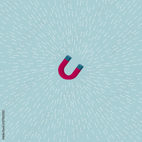 Vector drawn magnets. The background is blue.