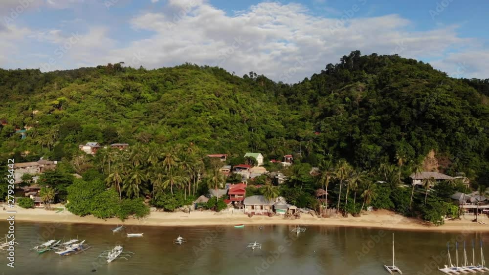 Aerial overflight parallel to the beach in Palawan, Philippines Aerial overflight parallel to the beach in Palawan, Philippines