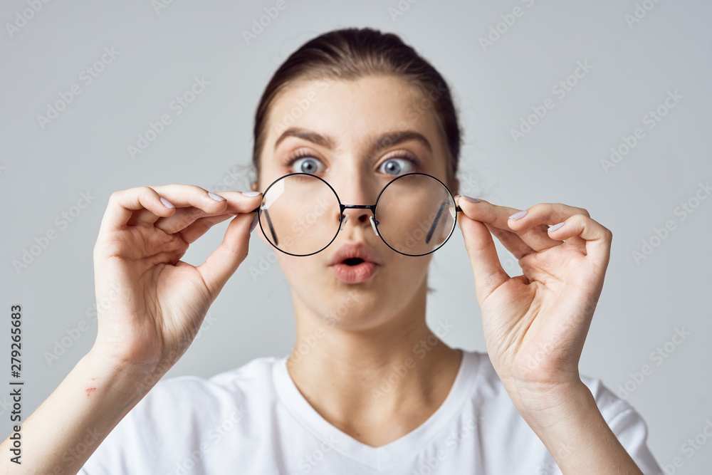portrait of young woman with glasses portrait of young woman with glasses