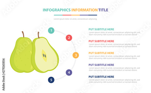 pear green infographic template concept with five points list and various color with clean modern white background - vector