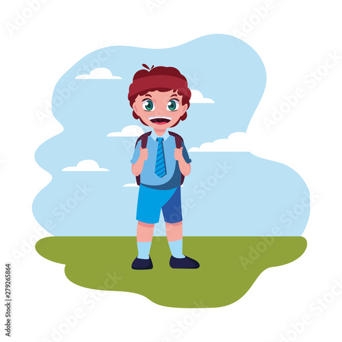 smiling school boy with backpack
