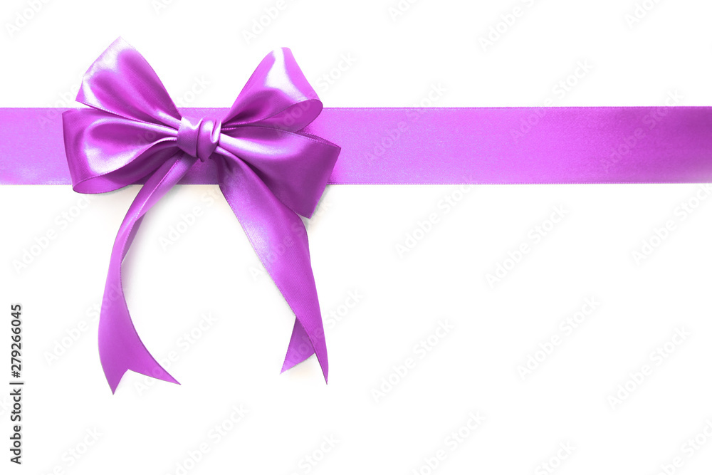 Pink ribbon with a bow as a gift on a white background Pink ribbon with a bow as a gift on a white background