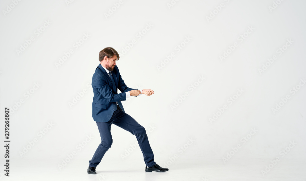 young man jumping on white background