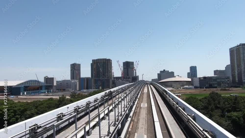 Japanese railway car window. Passing vehicle Japanese railway car window. Passing vehicle