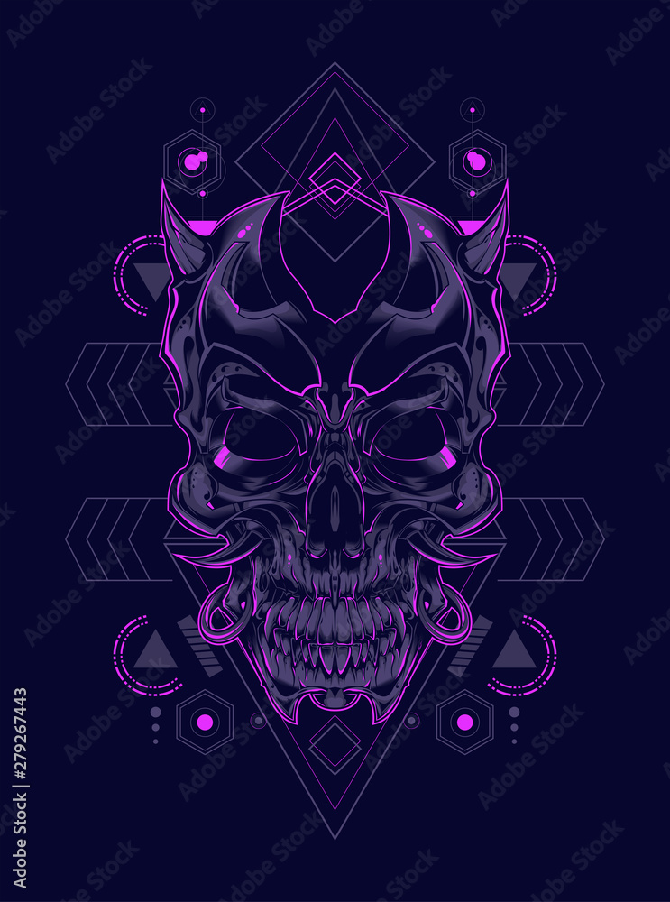 Devil skull head illustration with sacred geometry pattern as the background Devil skull head illustration with sacred geometry pattern as the background