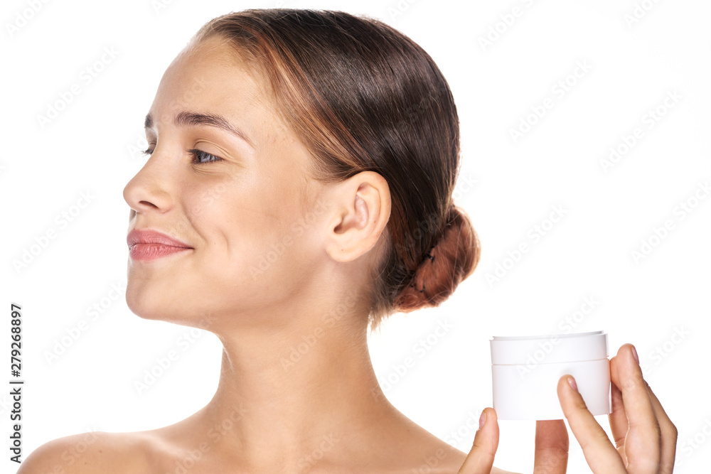 portrait of a young smiling woman with perfect skin portrait of a young smiling woman with perfect skin
