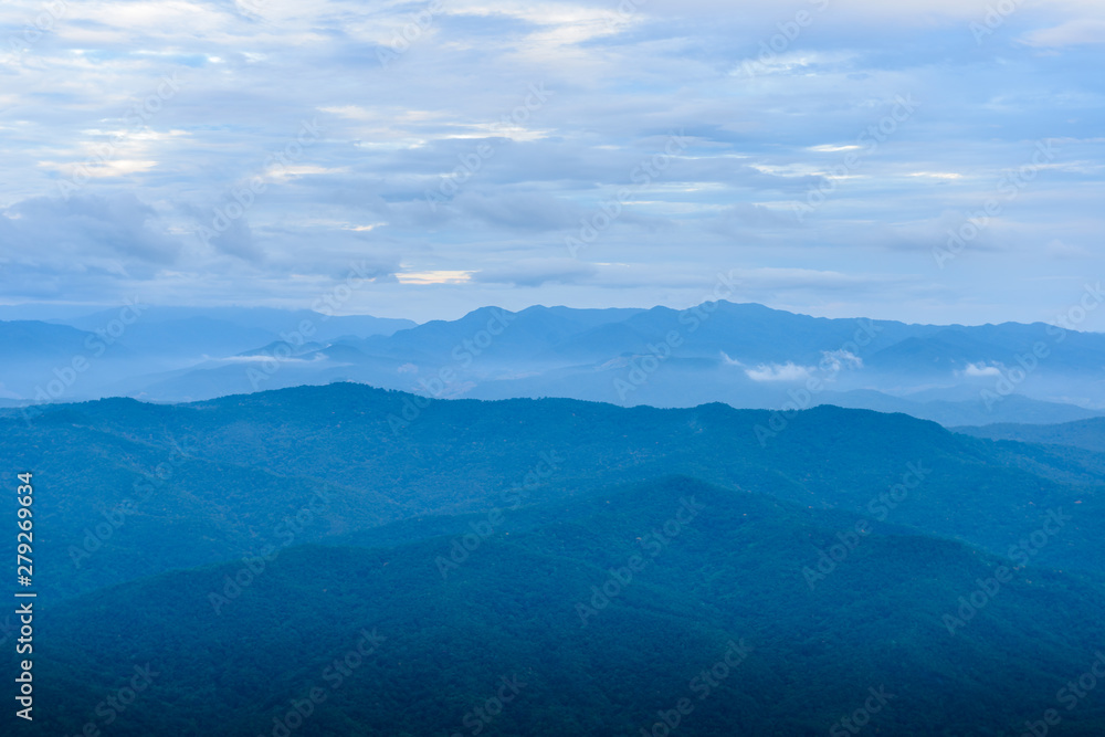 Viewpoint sea of mist, Beautiful mountain view with fog, sunrise scene, Doi Samer Dao