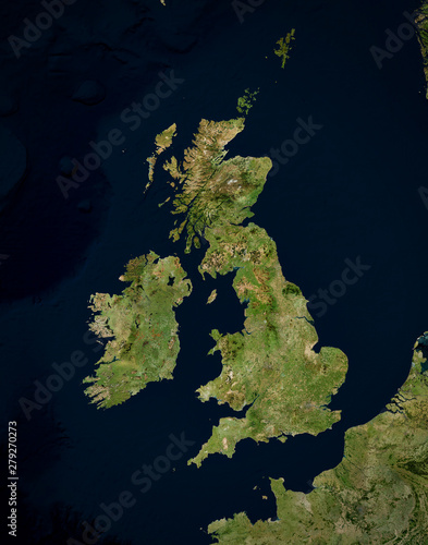 Fotografia High resolution Satellite image of UK & Ireland (Isolated imagery of North Europe