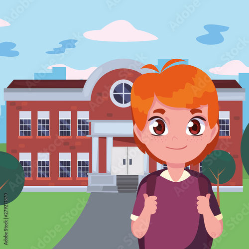 school boy with bag in the outdoors