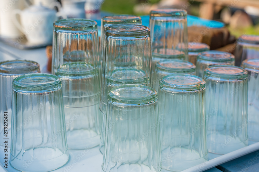 empty glasses to serve drinks. empty glass with facets. empty glasses to serve drinks. empty glass with facets.