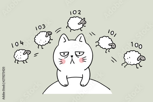 Cartoon cute cat Sleepless vector.