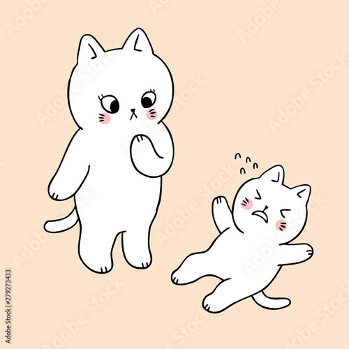 Cartoon cut mother and sad baby cat vector.