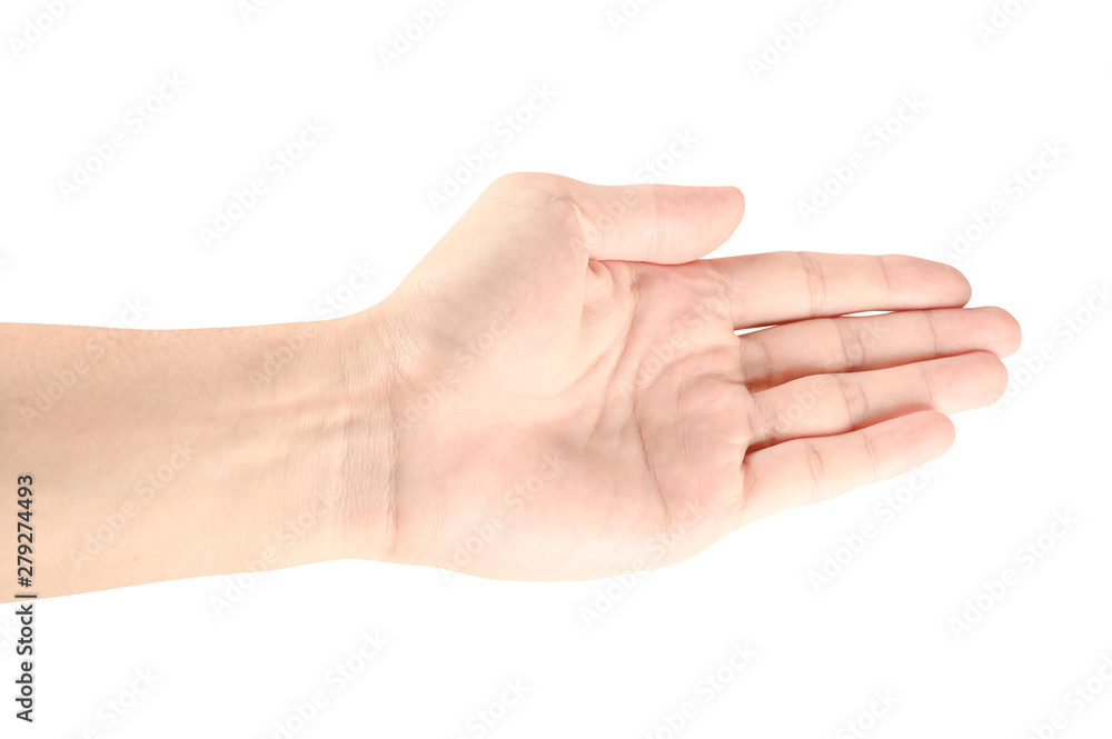Hand open and ready to help or receive. Gesture isolated on white background with clipping path. Hand open and ready to help or receive. Gesture isolated on white background with clipping path.