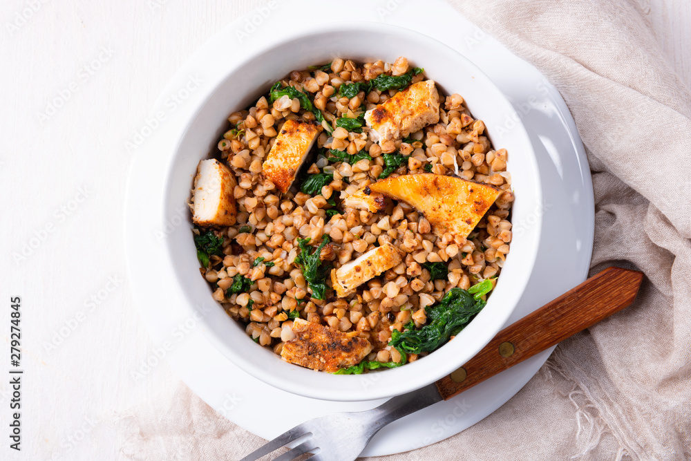 Kaszotto- polish food from buckwheat with grilled chicken Kaszotto- polish food from buckwheat with grilled chicken