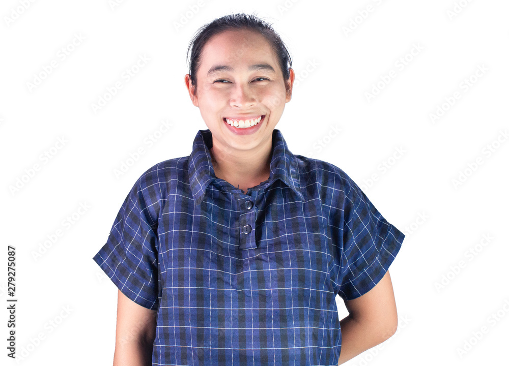 Close-up of Asian woman with laugh face isolated on white background. Close-up of Asian woman with laugh face isolated on white background.