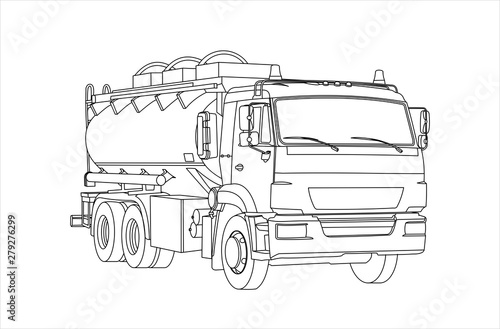 Gasoline Tank Truck; Tanker; Fuel truck. Car for Children's Coloring. Modern flat Vector illustration on white background.