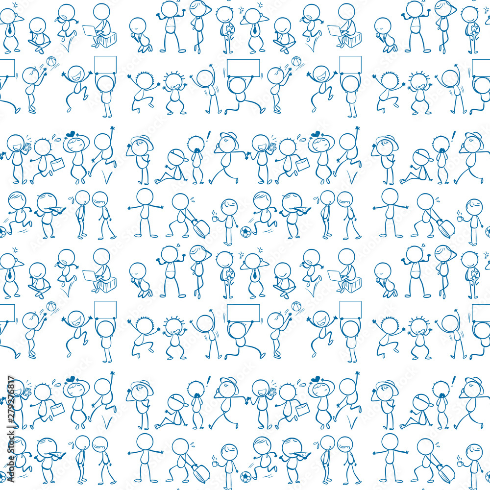 Seamless pattern tile cartoon with people doodles