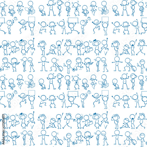 Seamless pattern tile cartoon with people doodles