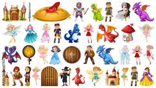 Set of fantasy peopl and objects