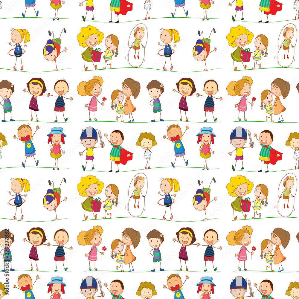 Seamless pattern tile cartoon with kids playing