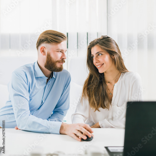 Office Romance. Colleagues Flirting at a Workplace