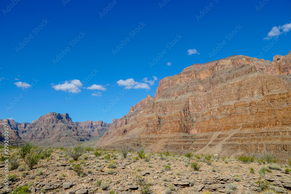 Picturesque landscape of Grand Canyon National Park during sunny day. Arizona, USA. Famous travel destination.