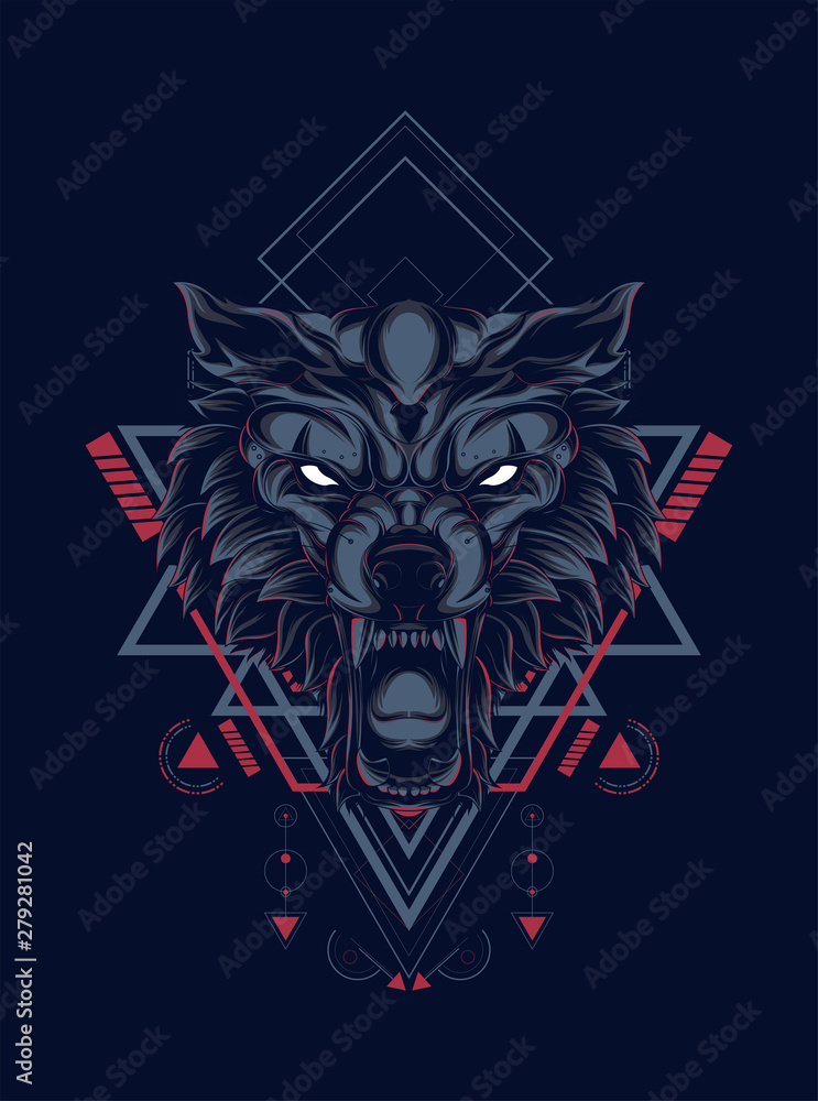 wild wolf head logo illustration with sacred geometry pattern as the background wild wolf head logo illustration with sacred geometry pattern as the background