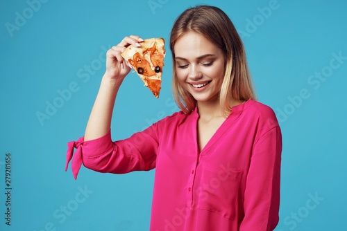 young woman with pizza