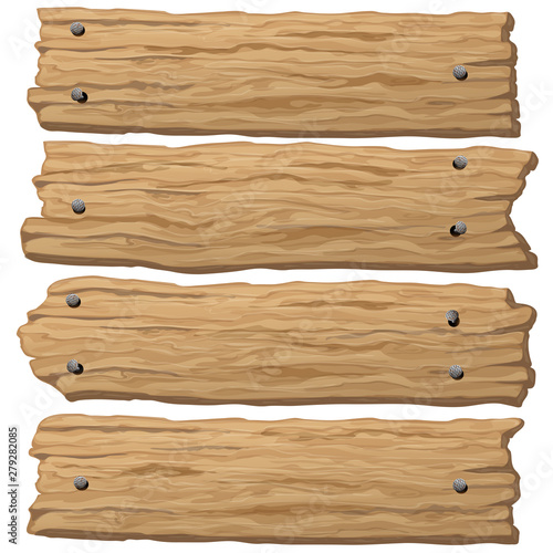 Set of wooden banner, sign posts or boards.