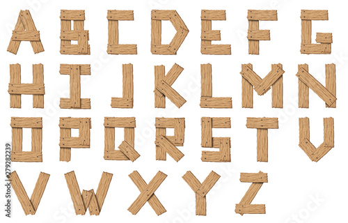 Set of vector wooden abstract font and alphabet.