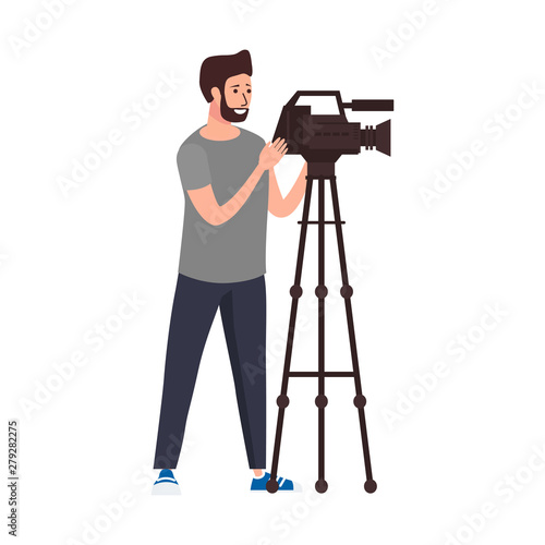 TV videographer cameramen recording material for news using video camera