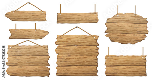 Set of wooden banner, sign posts or boards.