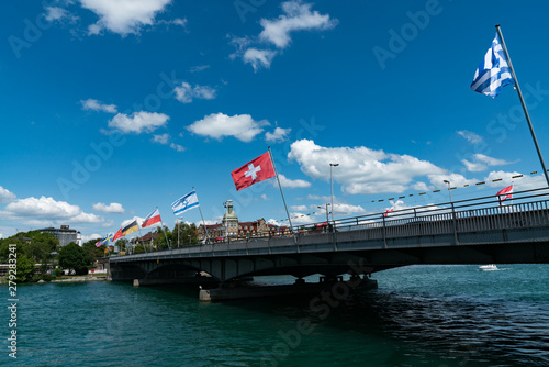 view of the Sternenplatz Bridge over the Rhine River connecting the two sides of Konstanz photo