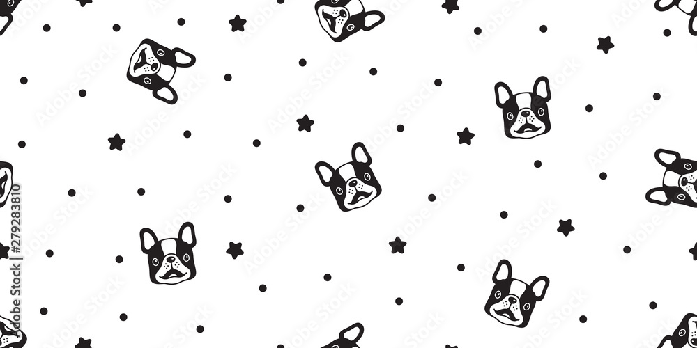 dog seamless pattern vector french bulldog polka dot star cartoon scarf isolated repeat background tile wallpaper illustration design